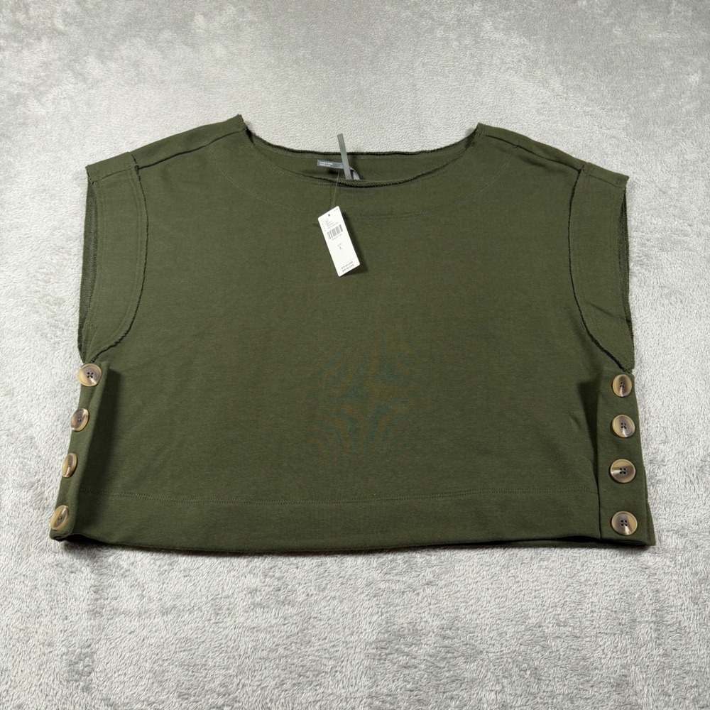 Anthropologie Drop Shoulder Crop Top Women Large‎ Olive Green Cotton Blend NWT